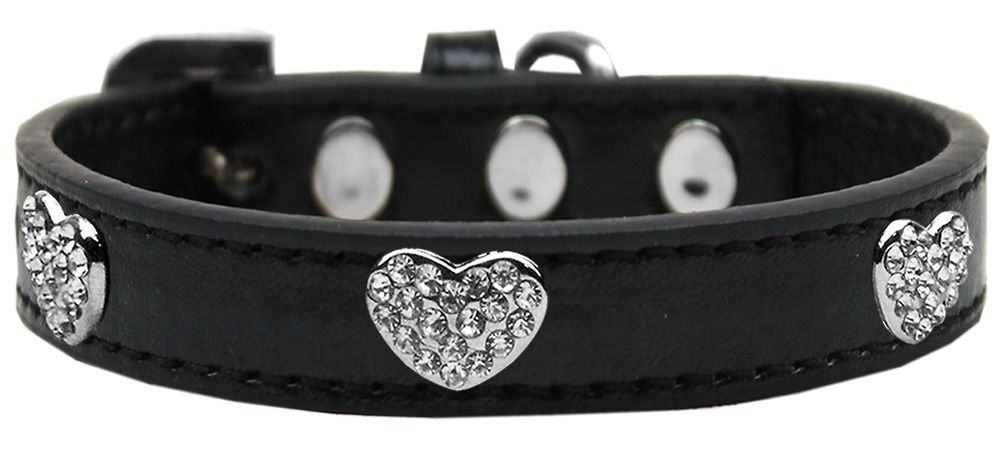 Crystal Heart Dog Collar Black Size 10